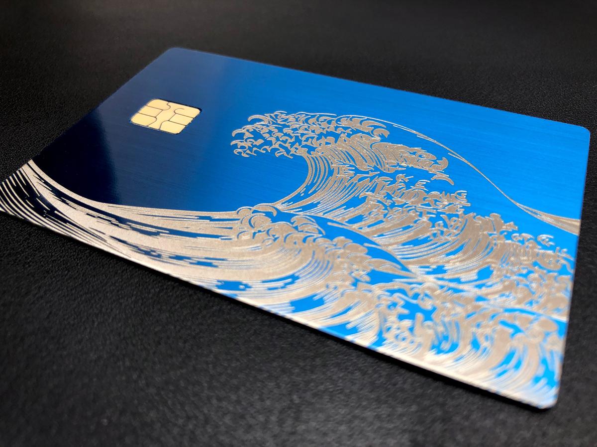 Sapphire Wave — custom engraved metal credit card by ForgeConnect