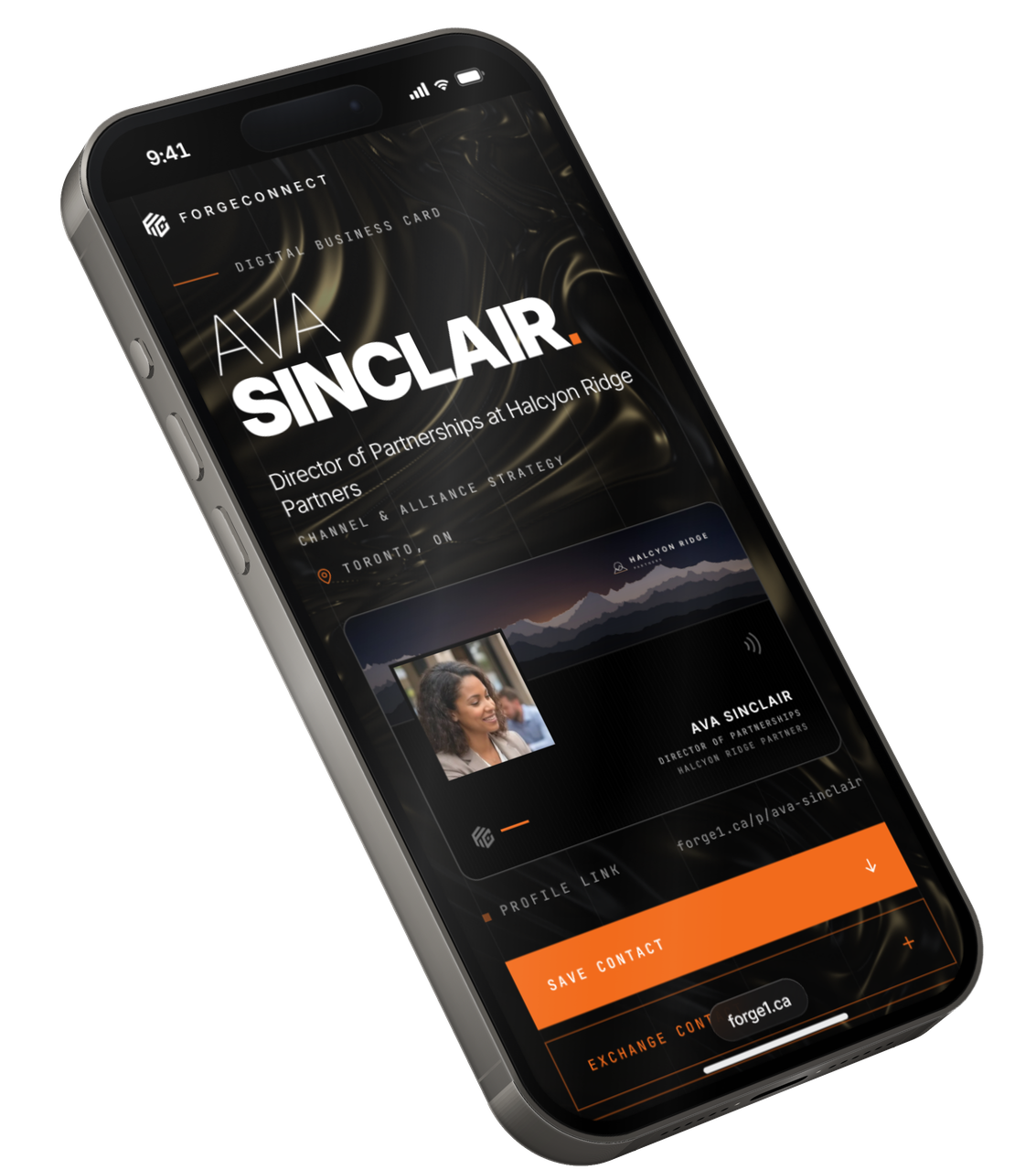 ForgeConnect digital profile showing real-time updates on NFC business card