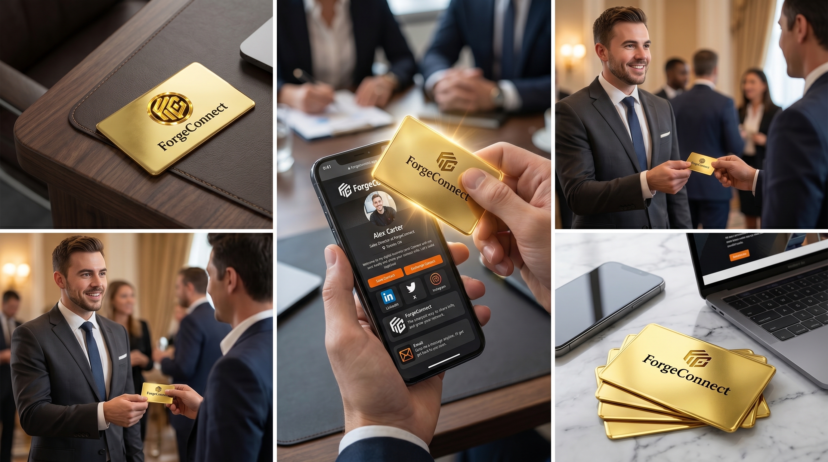 Gold NFC business cards exchanged at Toronto networking events and business meetups for fast professional connections