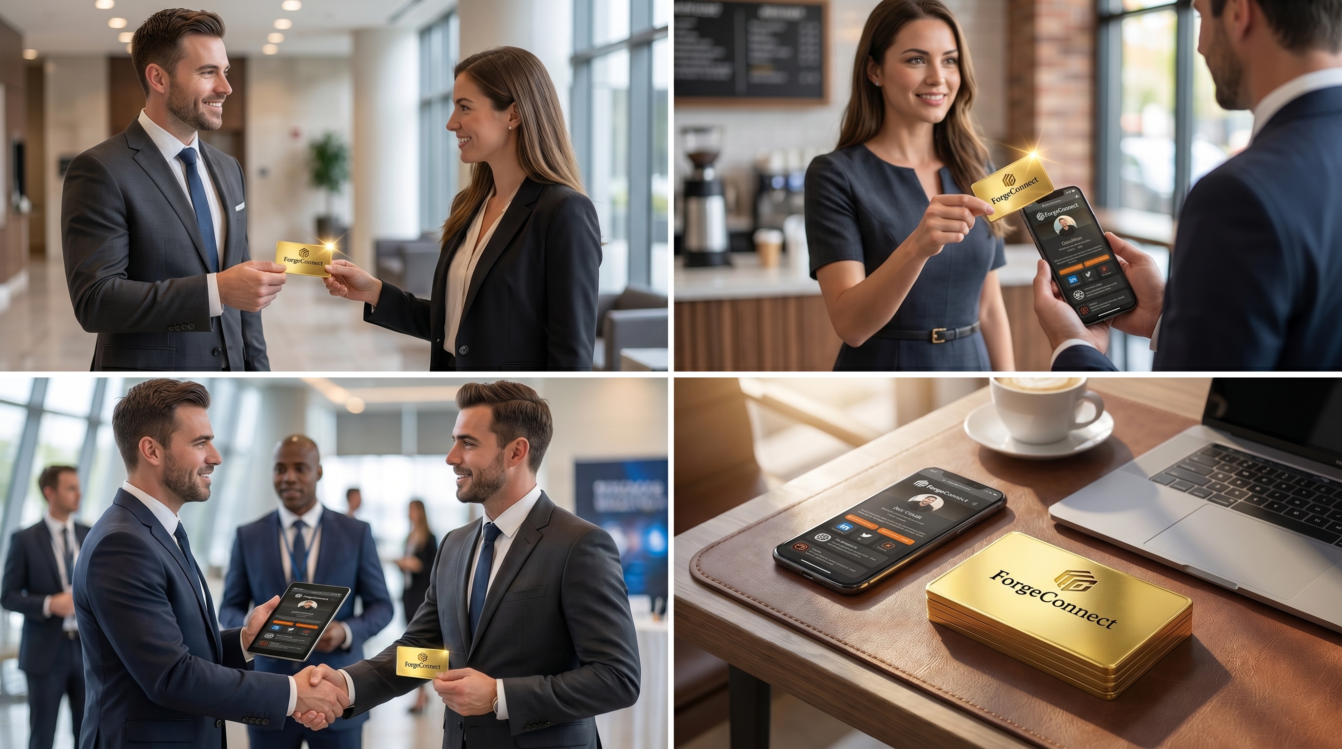 Paper business cards being discarded versus a durable NFC metal card that stays in wallets long term